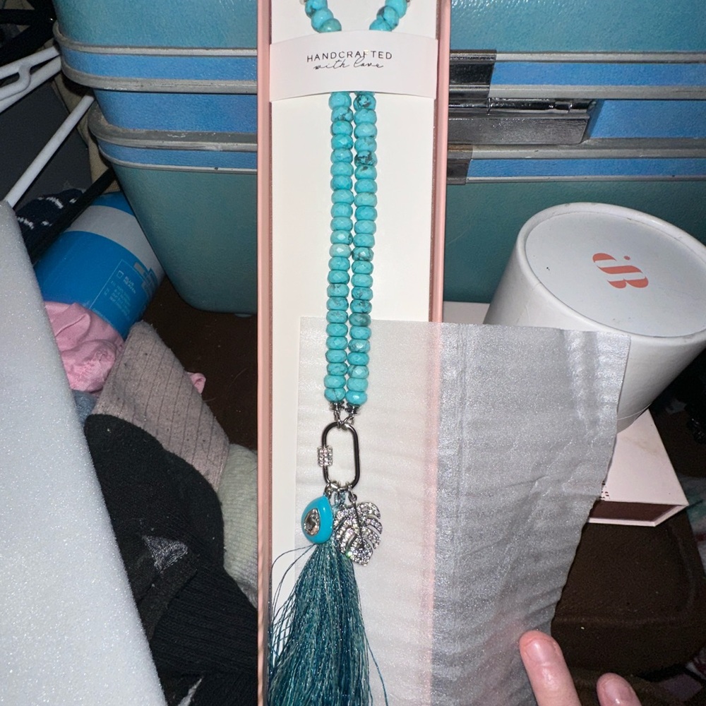 Handcrafted Turquoise Beaded Necklace with Tassel